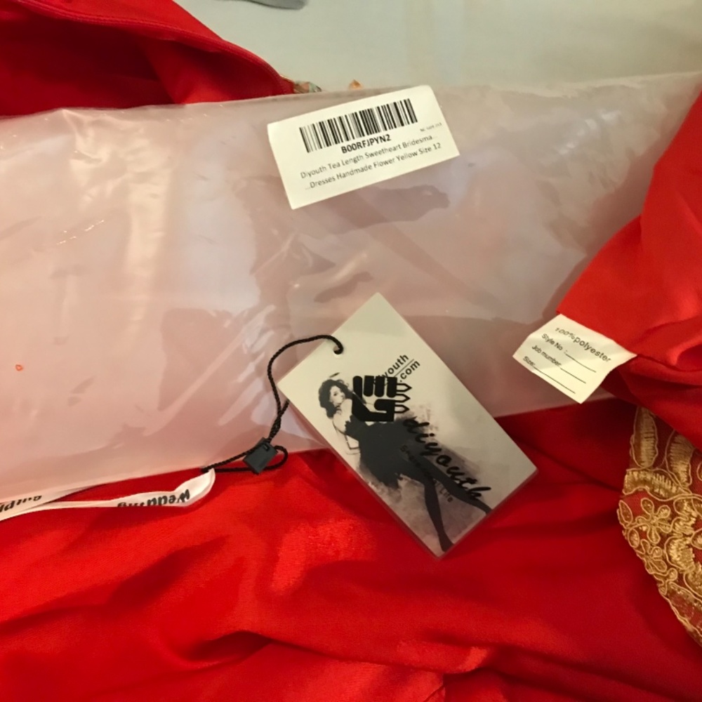 Red with gold appliqué mermaid style dress - Picture 11 of 13